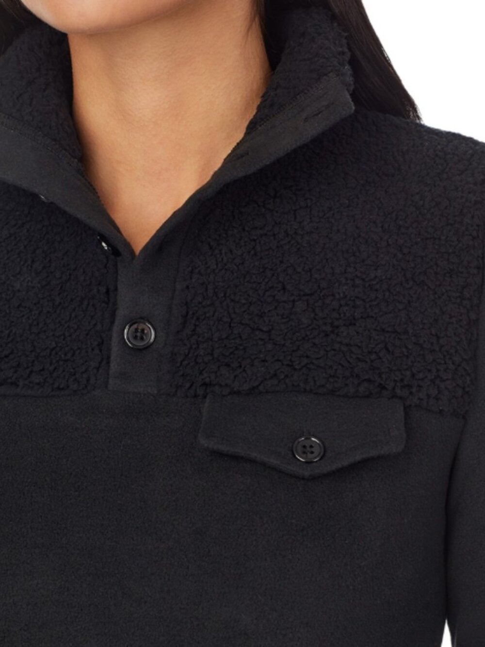 Cuddl Duds Fleecewear Long-Sleeve Collared Top - Black